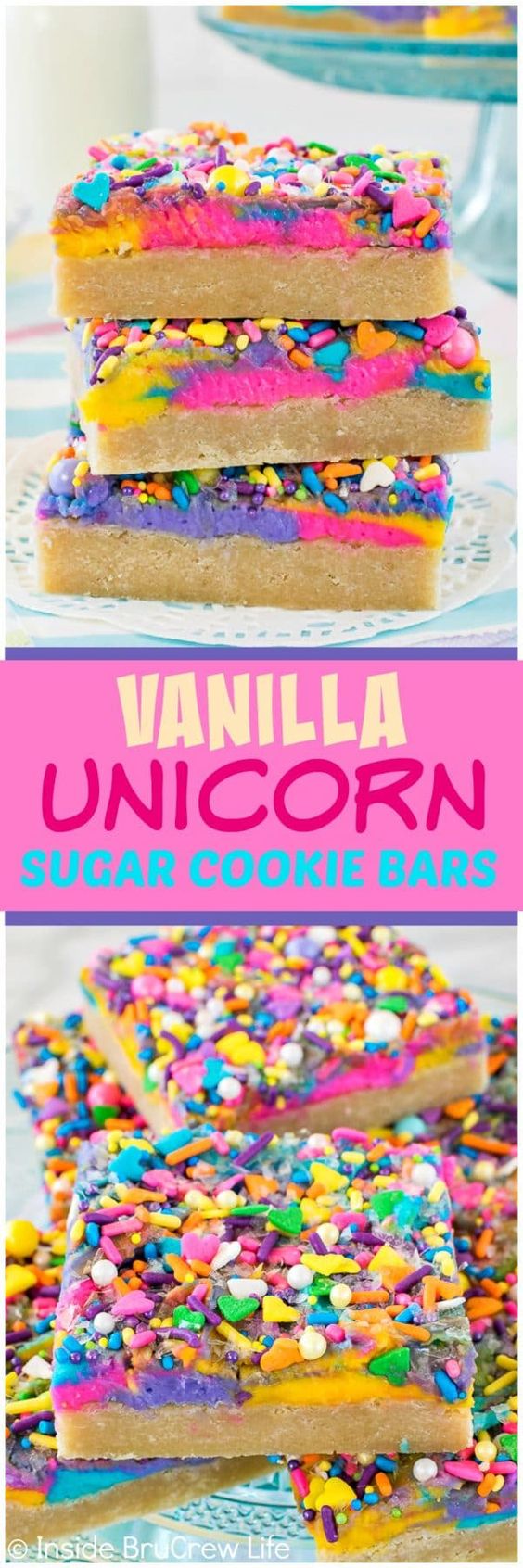 Unicorn desserts for a unicorn party: Vanilla Unicorn Sugar Cookie Bars