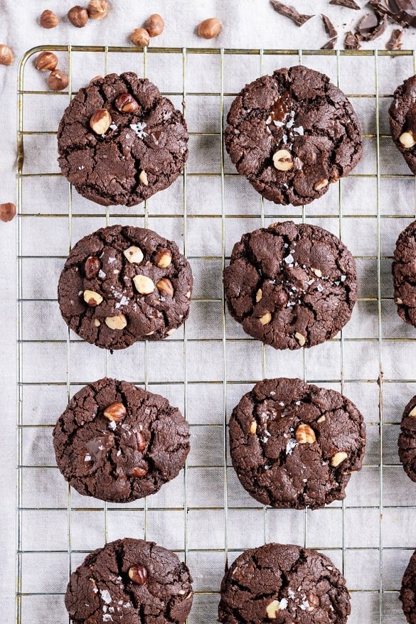 Nut Dessert Recipes: Vegan Salted Double Chocolate Hazelnut Cookies