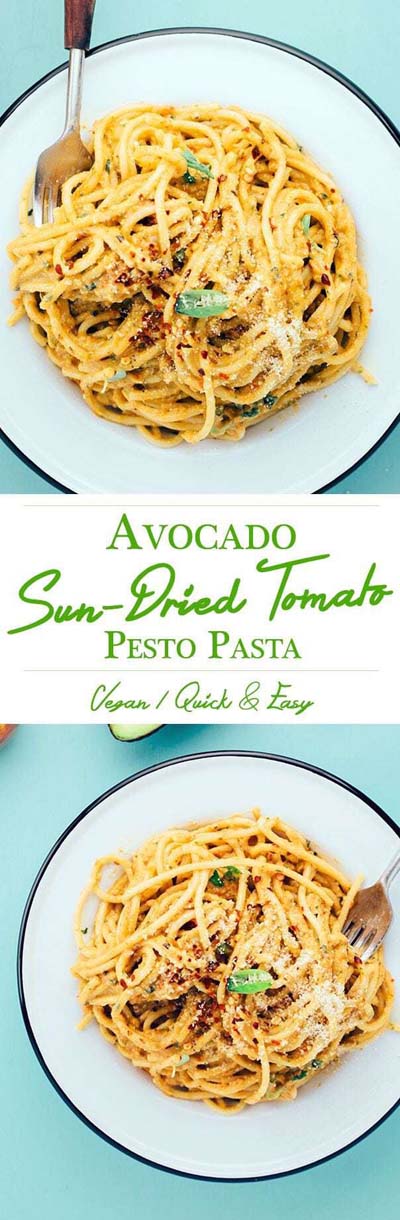 Vegan Pasta Recipes: Avocado Sun-Dried Tomato Pesto Pasta