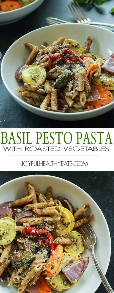 Vegan Pasta Recipes: Basil Pesto Pasta with Roasted Vegetables