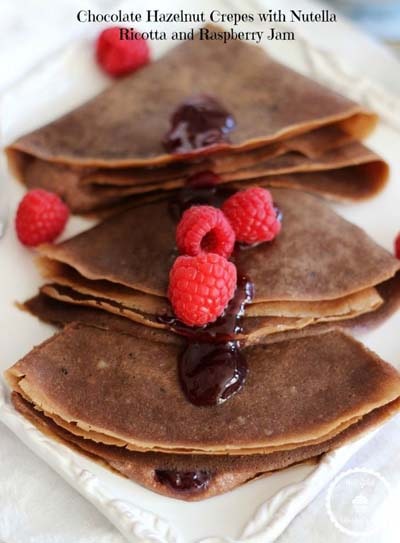 Chocolate Hazelnut Crepes With Nutella Ricotta And Raspberry Jam