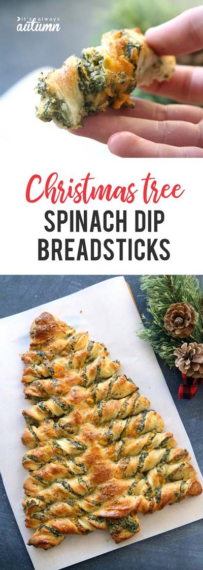 Christmas Dinner Recipes: Christmas Tree Spinach Dip Breadsticks