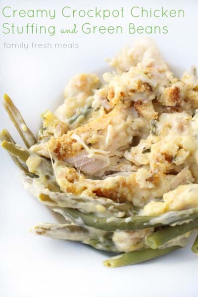 Creamy Crockpot Chicken Stuffing and Green Beans