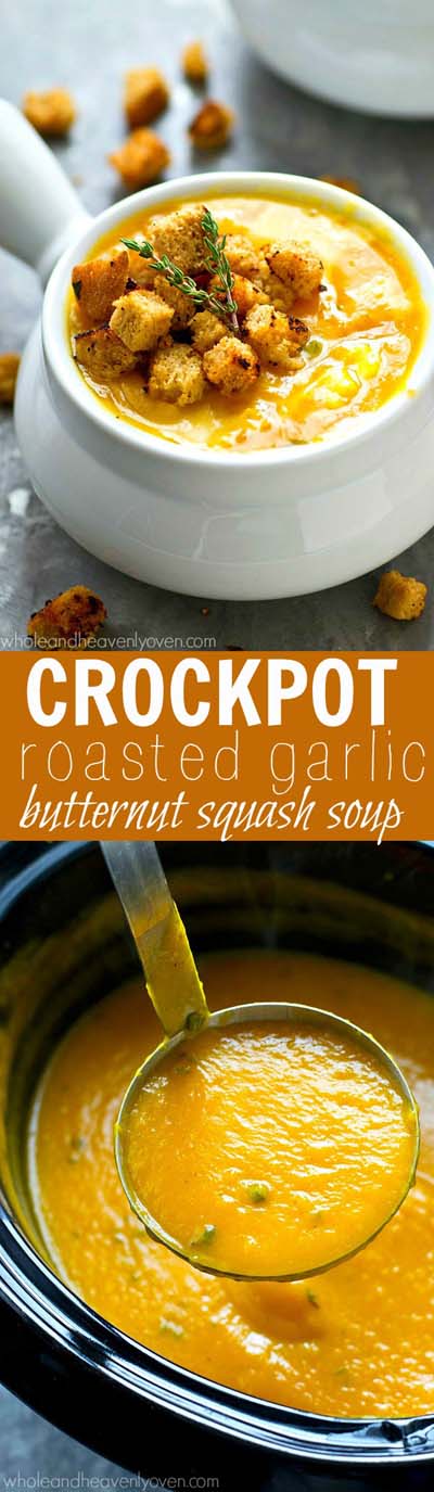 Crockpot Roasted Garlic Butternut Squash Soup