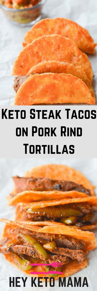 Keto snacks on the go: Keto Steak Tacos on Pork Rind Tortillas