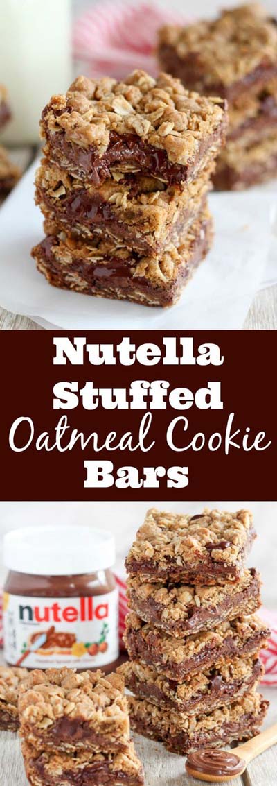 Nutella Stuffed Oatmeal Cookie Bars