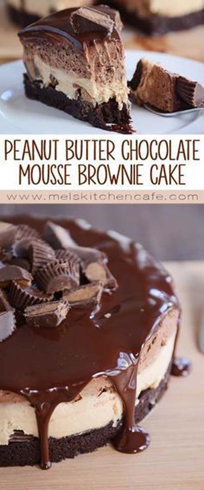 Peanut Butter Desserts: Peanut Butter Chocolate Mousse Brownie Cake