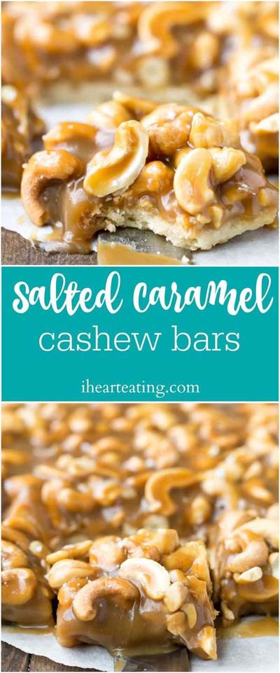 Easy caramel dessert recipes: Salted Caramel Cashew Bars