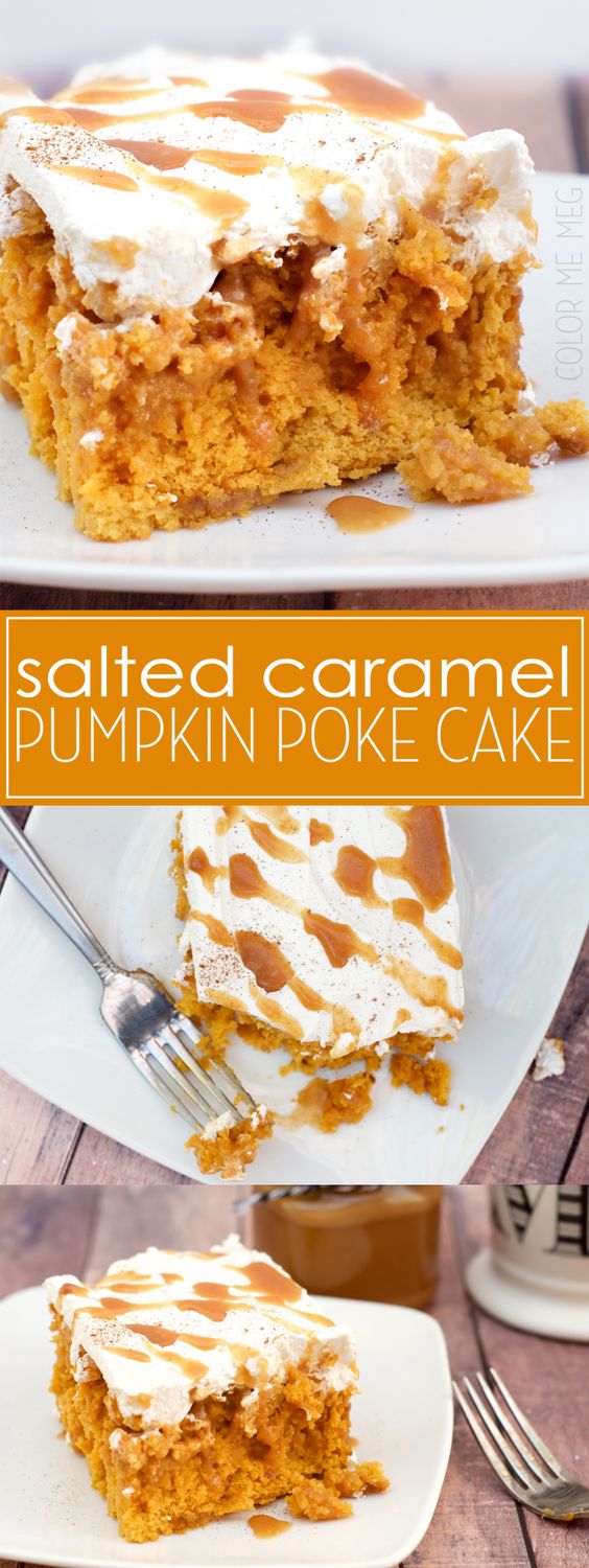 Thanksgiving Desserts: Salted Caramel Pumpkin Poke Cake