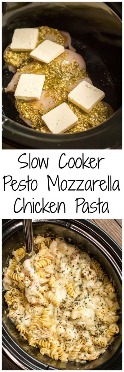 Slow Cooker Pesto Mozzarella Chicken Pasta