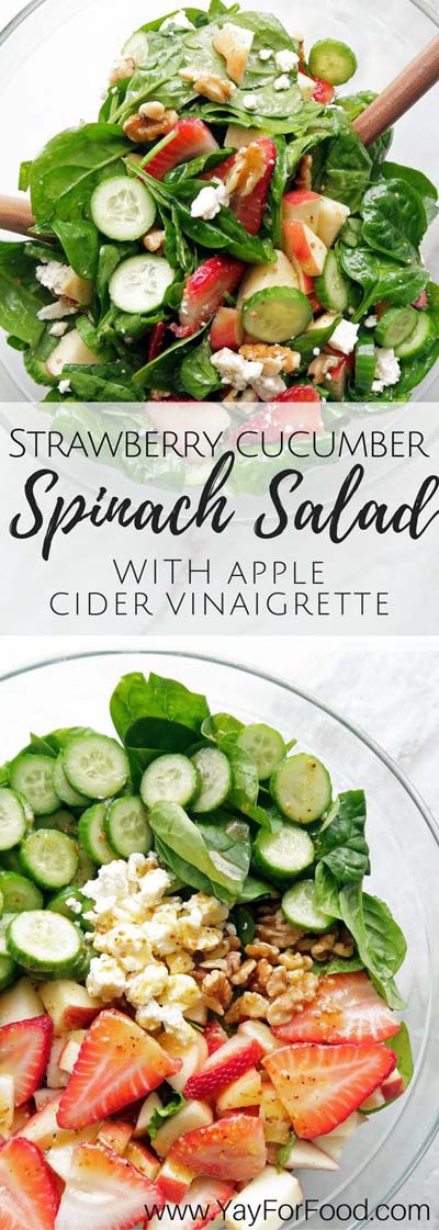 Healthy salad recipes: Strawberry Cucumber Spinach Salad With Apple Cider Vinaigrette