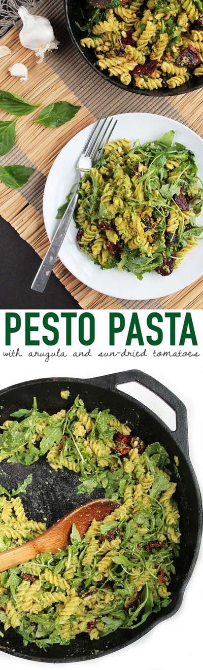 Vegan Pasta Recipes: Vegan Pesto Pasta With Arugula & Sun-dried Tomatoes