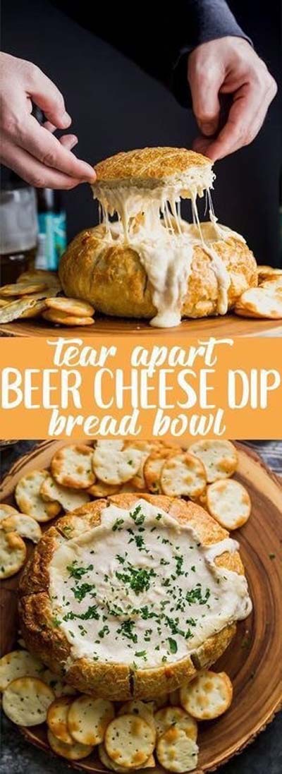 Party finger foods and party appetizers: Beer Cheese Dip Bread Bowl