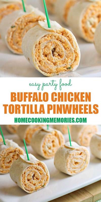 Party finger foods and party appetizers: Buffalo Chicken Tortilla Pinwheels Recipe
