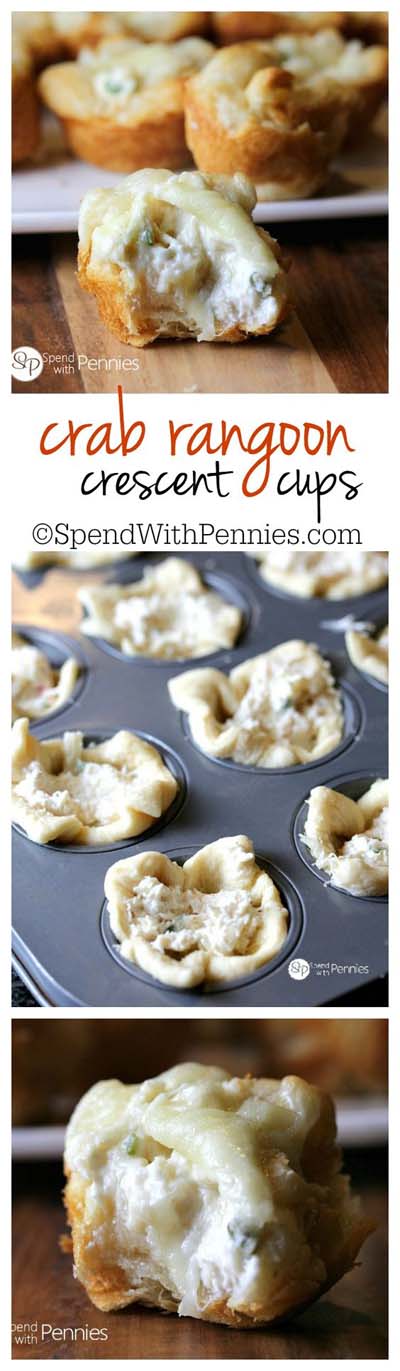 Party finger foods and party appetizers: Crab Rangoon Crescent Cups
