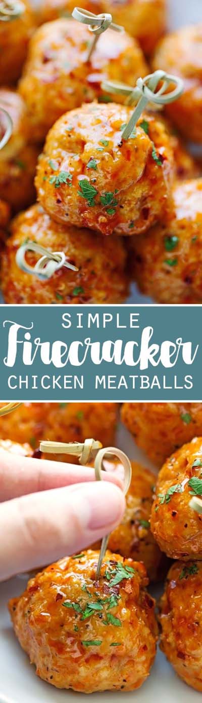Party finger foods and party appetizers: Firecracker Chicken Meatballs