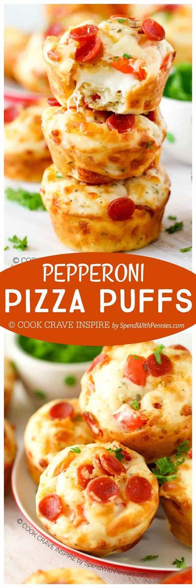 Party finger foods and party appetizers: Pepperoni Pizza Puffs