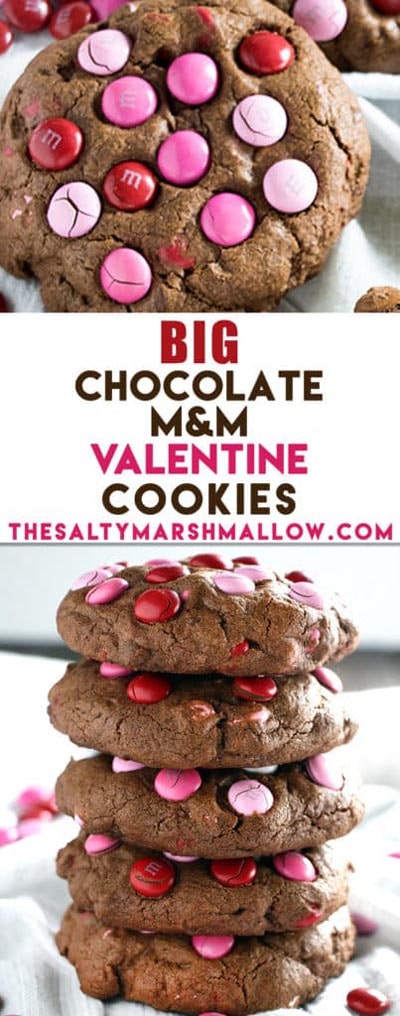 Easy Valentines Day Cookies: Big Chocolate M&M Valentine’s Day Cookies