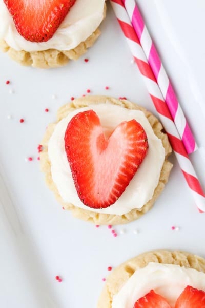 Easy Valentines Day Cookies: Coconut-Frosted Sugar Cookies with Strawberry Hearts