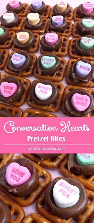 Valentines Day Treats: Conversation Hearts Pretzel Bites