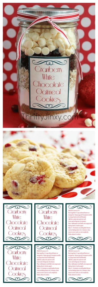 Valentines mason jar gifts: Cranberry White Chocolate Oatmeal Cookie in a Jar Recipe