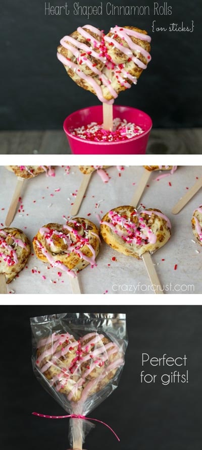 Valentines Day Treats: Heart Shaped Cinnamon Rolls on Sticks