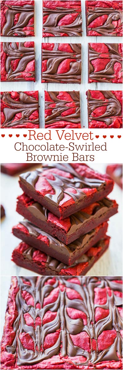 Valentines Day Treats: Red Velvet Chocolate-Swirled Brownie Bars