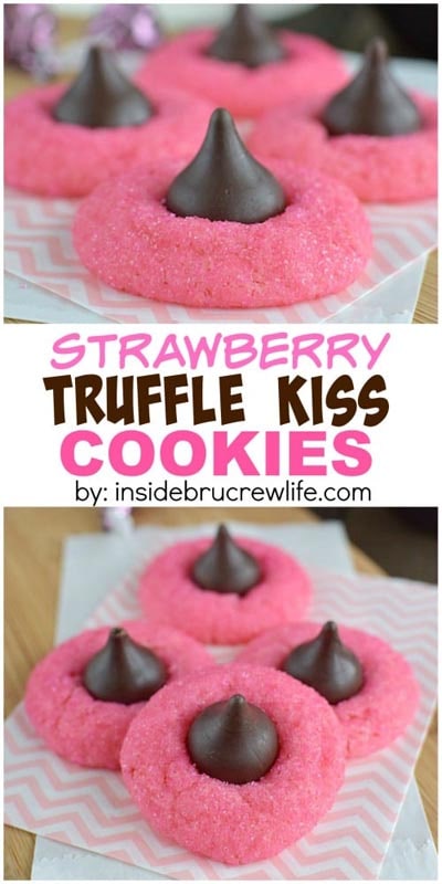 Easy Valentines Day Cookies: Strawberry Truffle Kiss Cookies