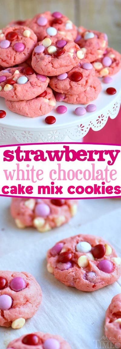 Easy Valentines Day Cookies: Strawberry and White Chocolate Cake Mix Cookies