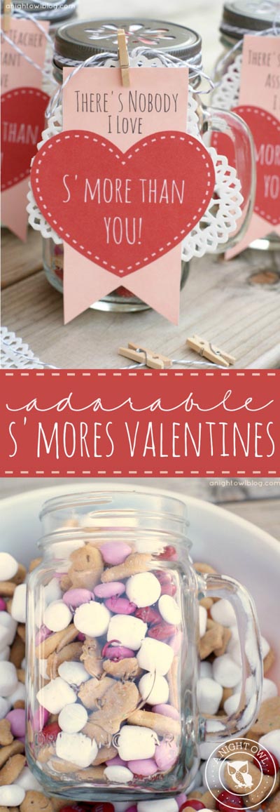 Valentines Day Mason Jar Gifts: S’mores Valentines Mason Jar