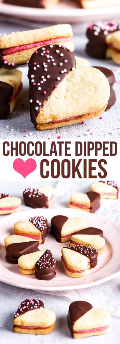 Easy Valentines Day Cookies: Valentine’s Chocolate-Dipped Heart Cookies