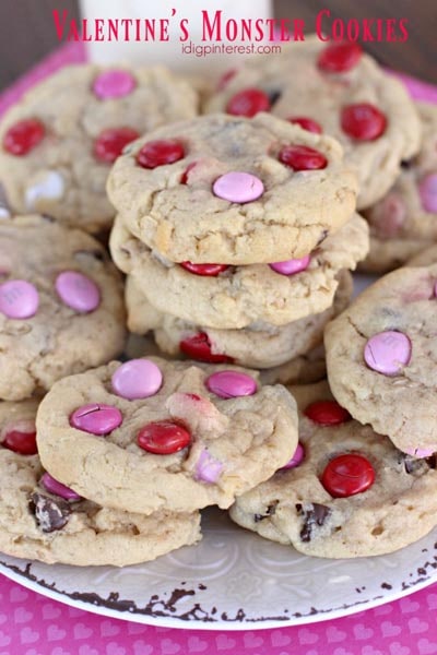 Easy Valentines Day Cookies: Valentine’s Monster Cookies