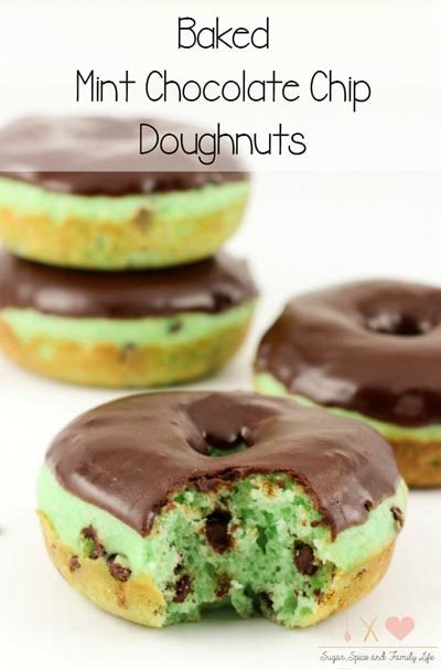 St Patrick's Day Desserts: Baked Mint Chocolate Chip Doughnuts