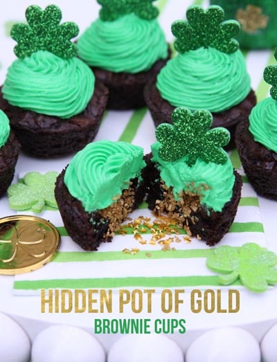 St Patrick's Day Desserts: Hidden Pot of Gold Brownie Cups