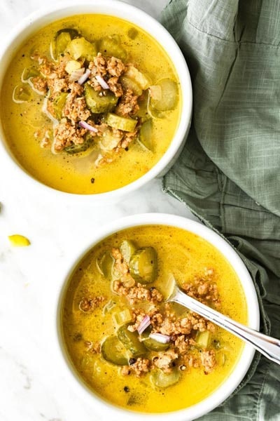 Instant pot soup recipes: Healthy Dill-Icious Cheeseburger Soup