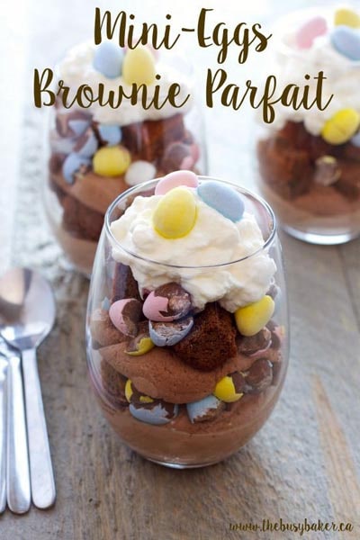Easter desserts and treats: Mini Eggs Easter Brownie Parfaits