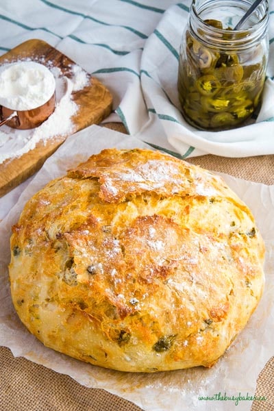 Homemade Baked Bread Recipes: No Knead Jalapeno Cheese Artisan Bread