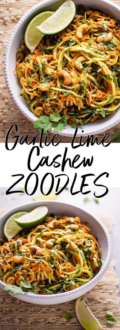 Spiralizer Recipes: 15 Minute Garlic Lime Cashew Zoodles