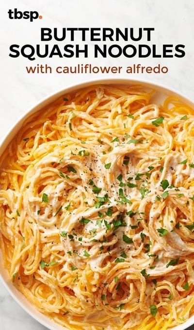 Spiralizer Recipes: Butternut Squash Noodles with Cauliflower Alfredo