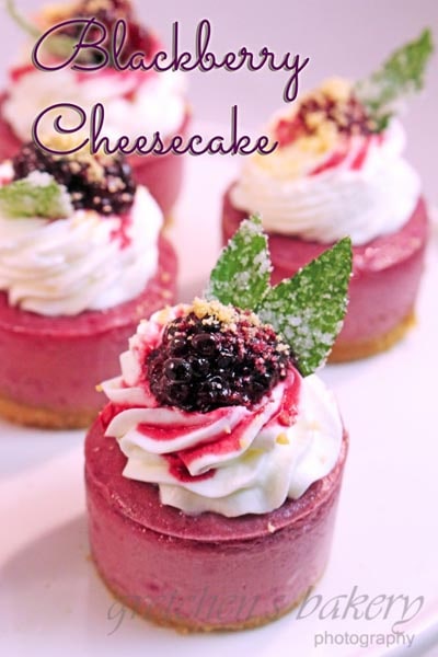 Miniature Blackberry Cheesecakes