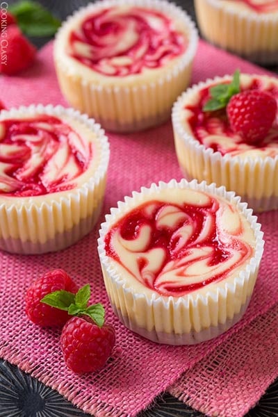 Raspberry Swirled Cheesecake Cupcakes