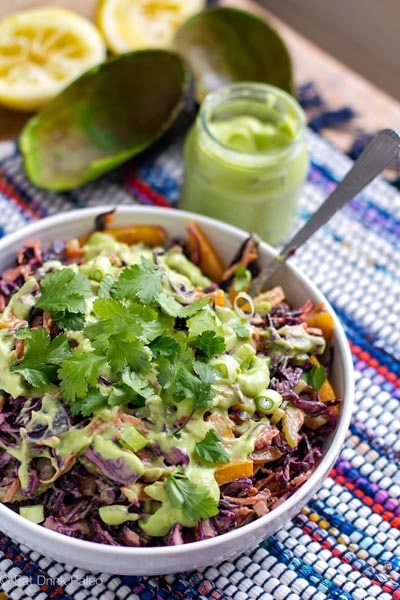 Tasty Keto BBQ Recipes: Red Cabbage Slaw With Creamy Avocado & Coriander