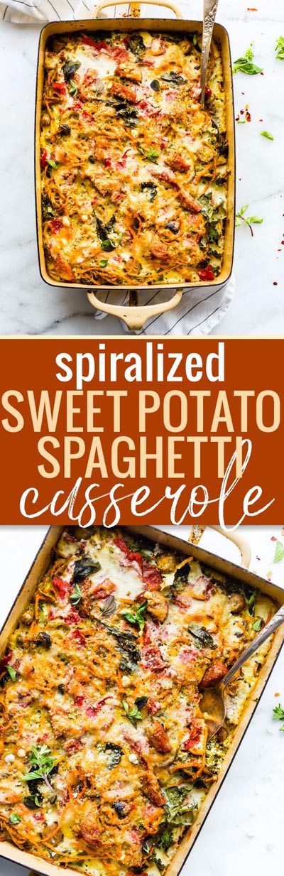 Spiralizer Recipes: Spiralized Sweet Potato Spaghetti Casserole