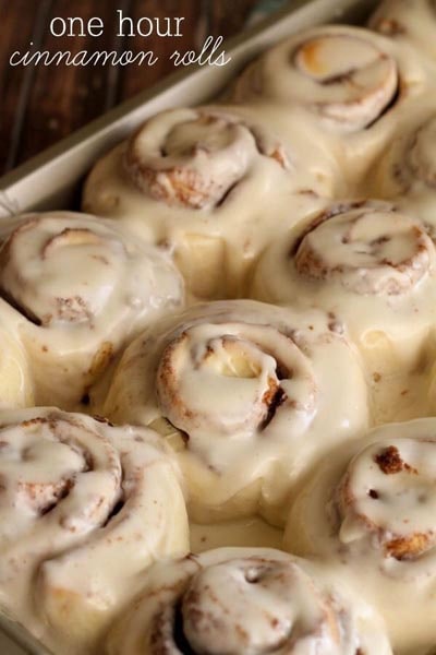 One Hour Cinnamon Rolls with Cream Cheese Frosting