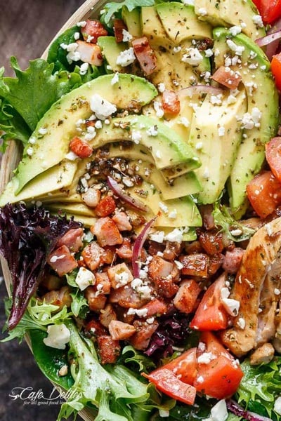 Filling Keto Salad Recipes: BLT Balsamic Chicken Avocado & Feta Salad