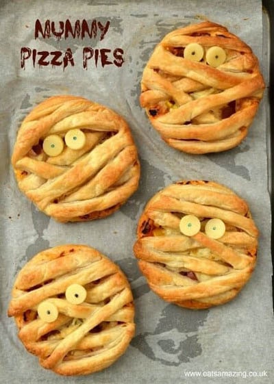 Fun Halloween Snack Ideas and Halloween Treats: Mummy Puff Pastry Pizza Pies