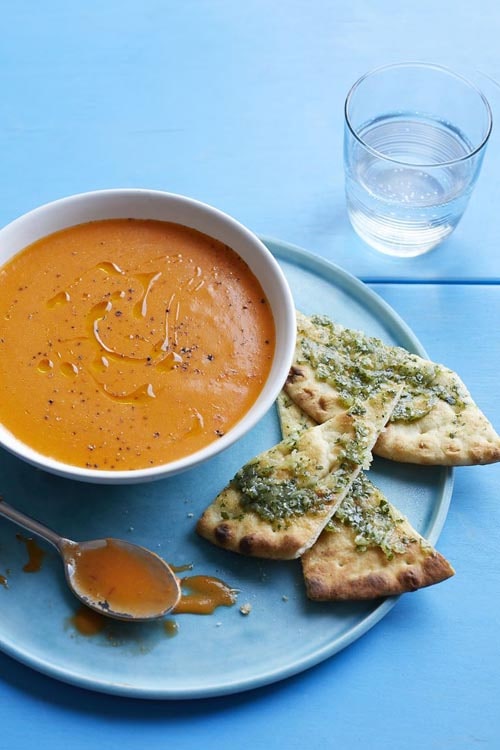 Meatless meal recipes: Spiced Tomato Soup with Flatbread