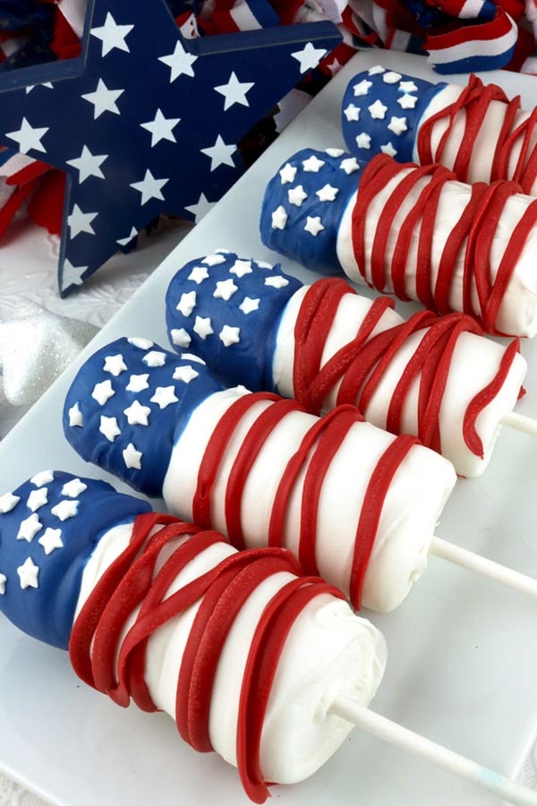 4th Of July Desserts: American Flag Marshmallow Pops