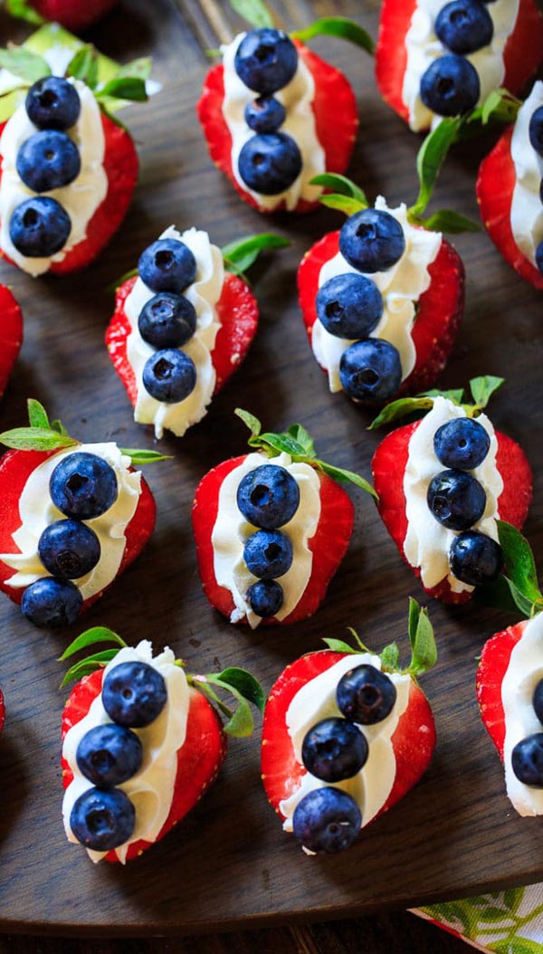 4th Of July Desserts: Red, White & Blue Cheesecake Strawberries